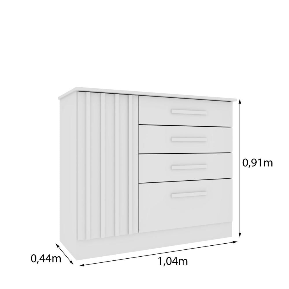 Miniatura Cômoda 4 Gavetas 104cm Ripada Nova York Neve/Neve