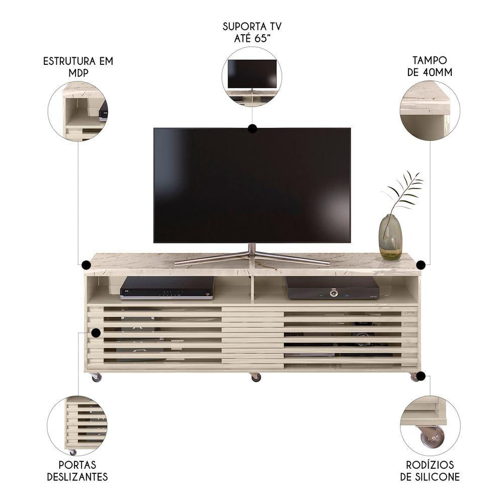 Miniatura Rack Bancada De Tv 65 Pol 182cm Tery Z10 Off White Calacata Mpozenato
