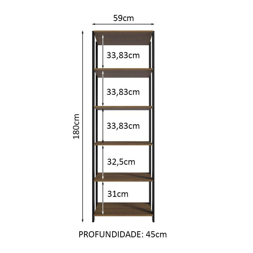 Miniatura Closet Aberto Guarda-Roupa 59cm Rustic/Preto Madesa Rustic/Preto
