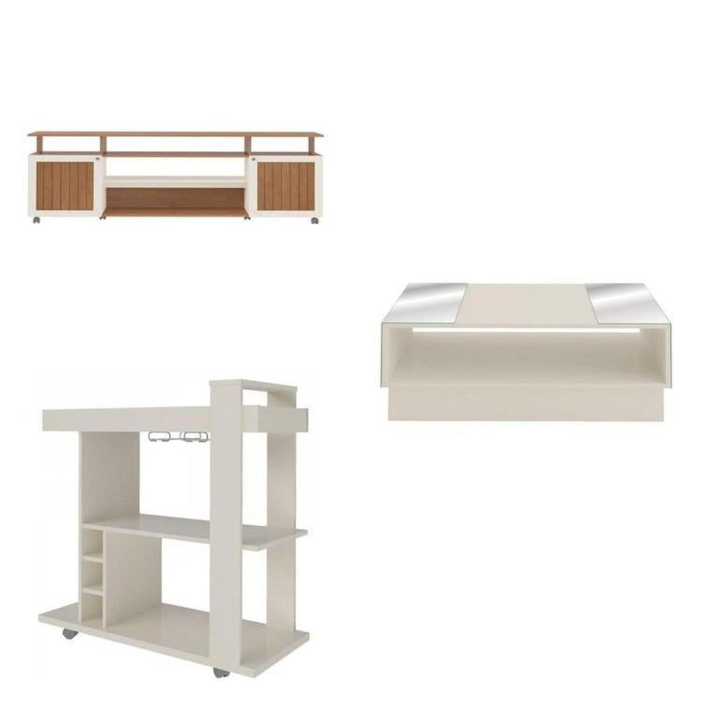 Miniatura Kit para sala de estar Rack e Bar e Mesa de Centro Ipanema Cinamomo/Off White