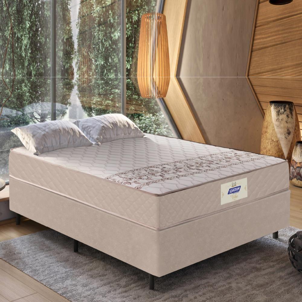 Miniatura Cama Box Casal Colchão Molas Vibe 138X188X58Cm Gazin Bege