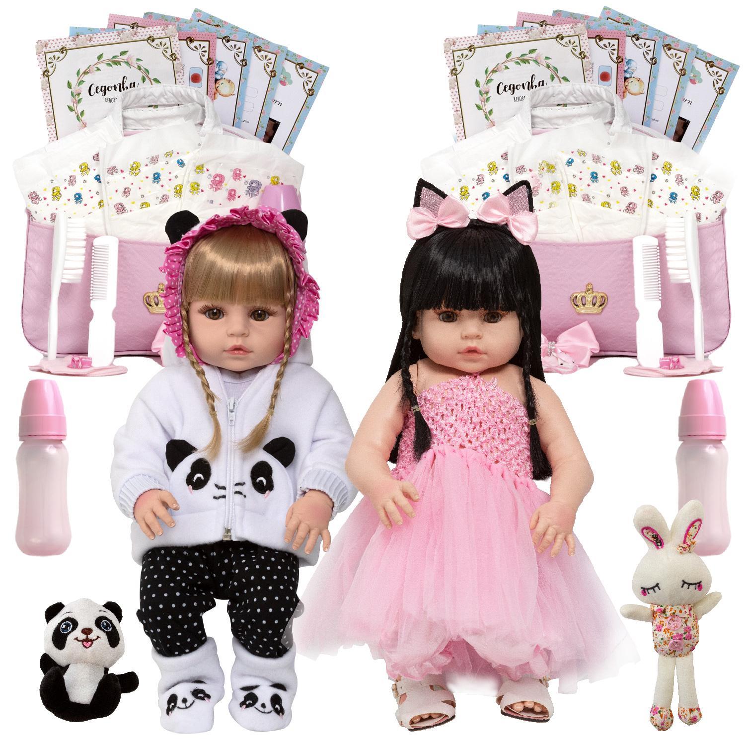 Miniatura Bonecas Bebê Reborn Gêmeas - Cegonha Dolls - Vinil Siliconado - 46cm
