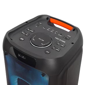 Miniatura Caixa de Som Amplificada TRC X1500 com Bluetooth, Rádio FM, Função Karaokê e Iluminação de LED – 1500W