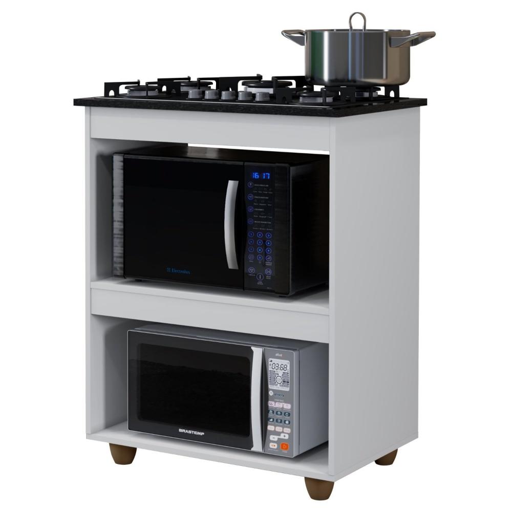 Balcão para Cooktop 5 Bocas 2 Nichos para Forno Turim Kaiki Móveis Branco