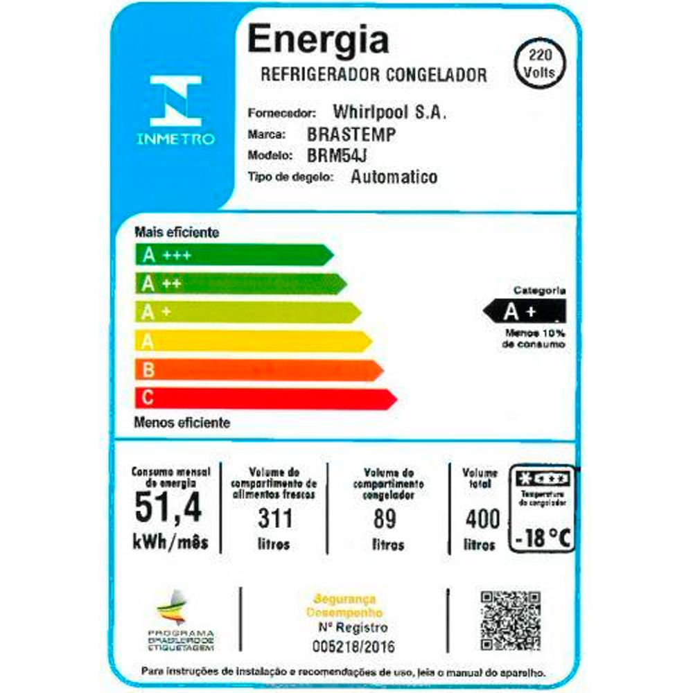 Geladeira Brastemp Frost Free Duplex 400 litros cor Inox com Freeze Control - BRM54JK 220V