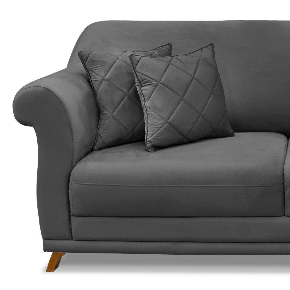 Miniatura Sofá 160cm 2 Lugares Com 4 Almofadas Suede Cinza