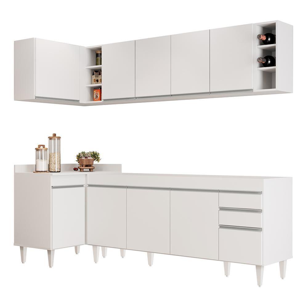 Miniatura Armário De Cozinha Modulado De Canto Direito 5 Peças Cp43 Balcão Sem Tampo Branco - Lumil
