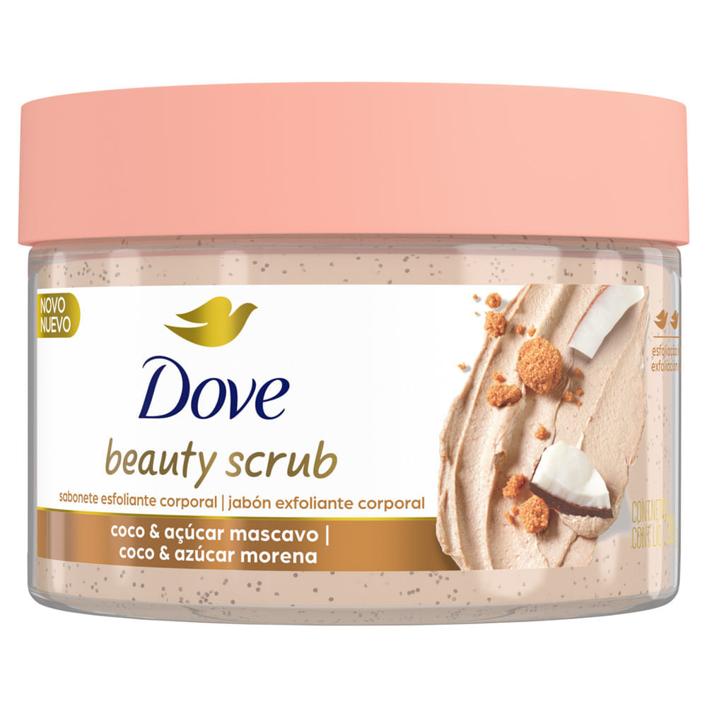 Miniatura Sabonete Esfoliante Corporal Dove Beauty Scrub Coco e Açúcar Mascavo 280g