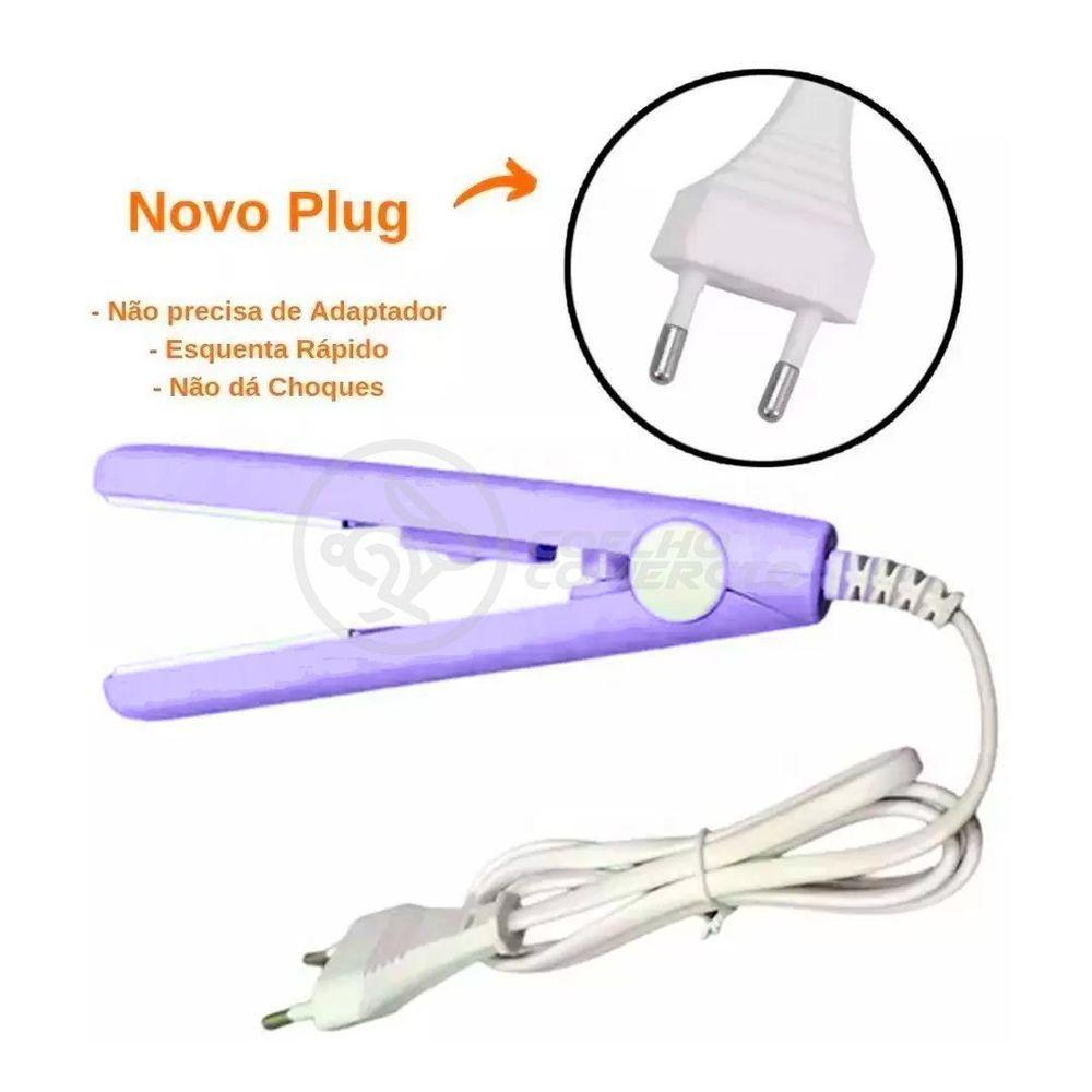 Miniatura Mini Chapinha Prancha Portátil 17Cm Bivolt Profissional Roxo Bivolt