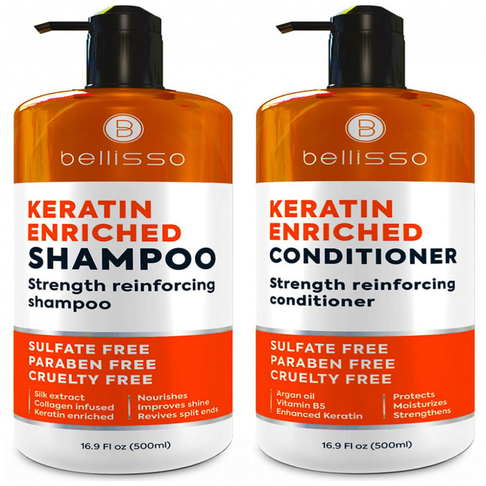Miniatura Keratin Shampoo and Conditioner Set Sulfate Free Deep Treatment with Morrocan Argan Oil Anti Frizz for Dry Hair and
