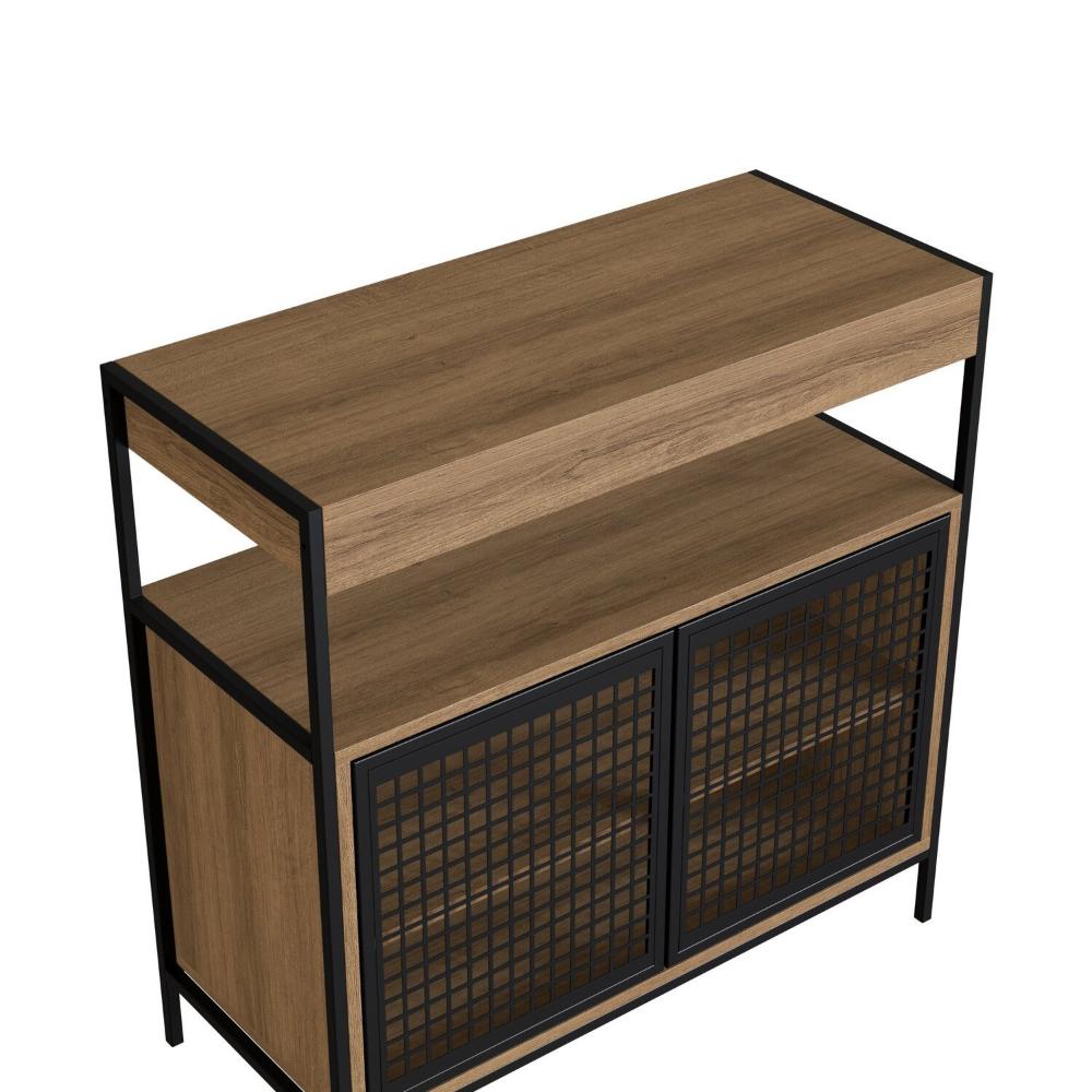 Armário Gabinete de Banheiro 80cm Estilo Industrial com 2 Portas Preto/Mel