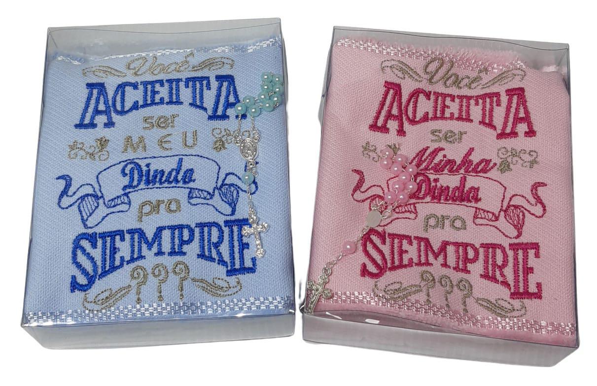 Miniatura Kit Convite Batizado Dindo Dinda Padrinho Madrinha Dourado azul e rosa - Azul e rosa - 45 - Azul - Rosa - Caixa - Caneca - Físico - 30 - Acelis - Batismo - 1