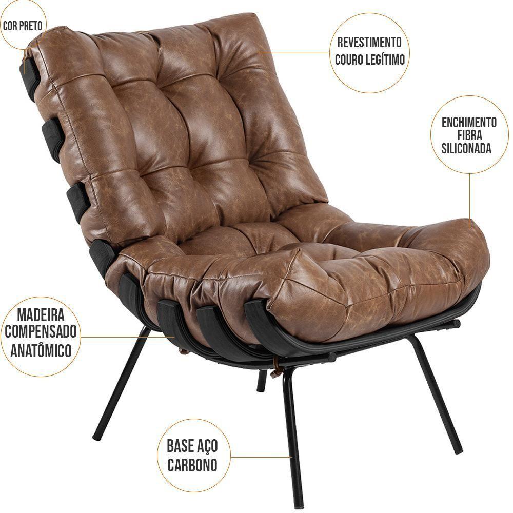 Miniatura Poltrona Costela Preto L04 Couro Mel