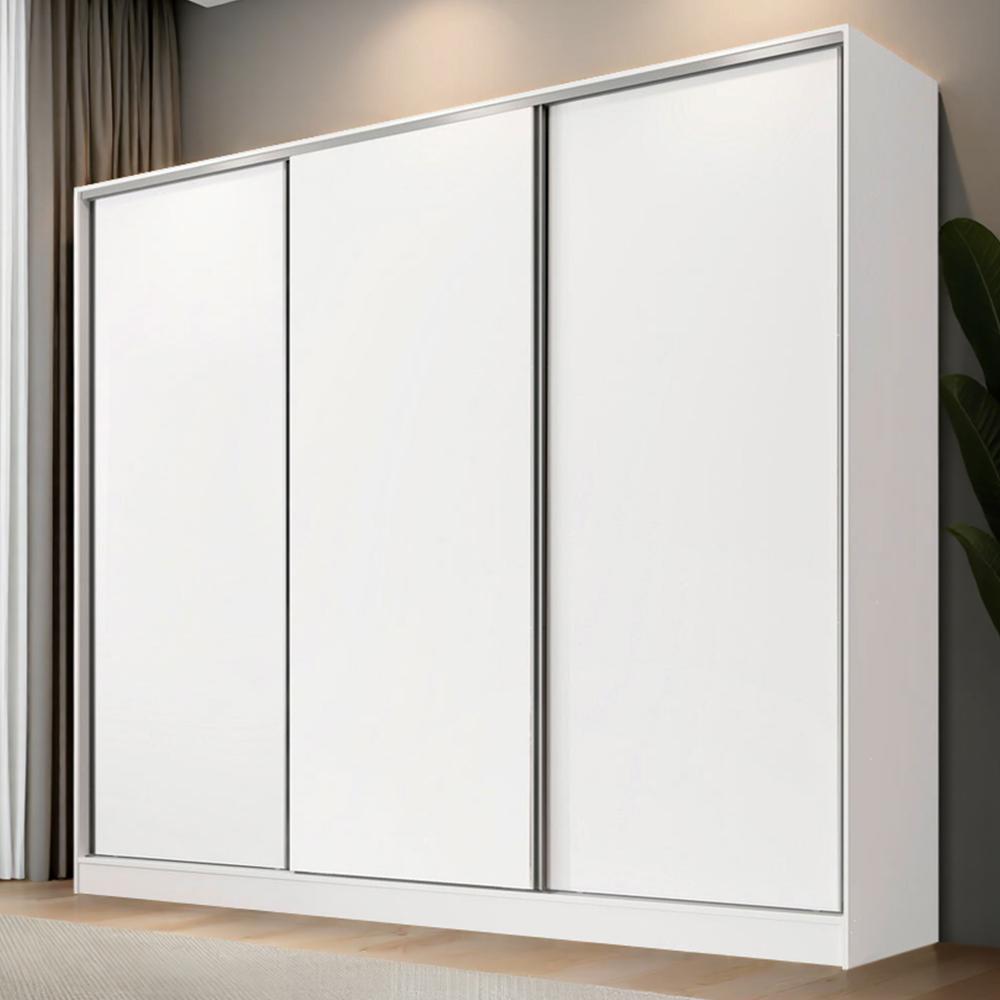 Miniatura Guarda-Roupa Casal 100% MDF Madesa Nantes 3 Portas de Correr Branco Branco