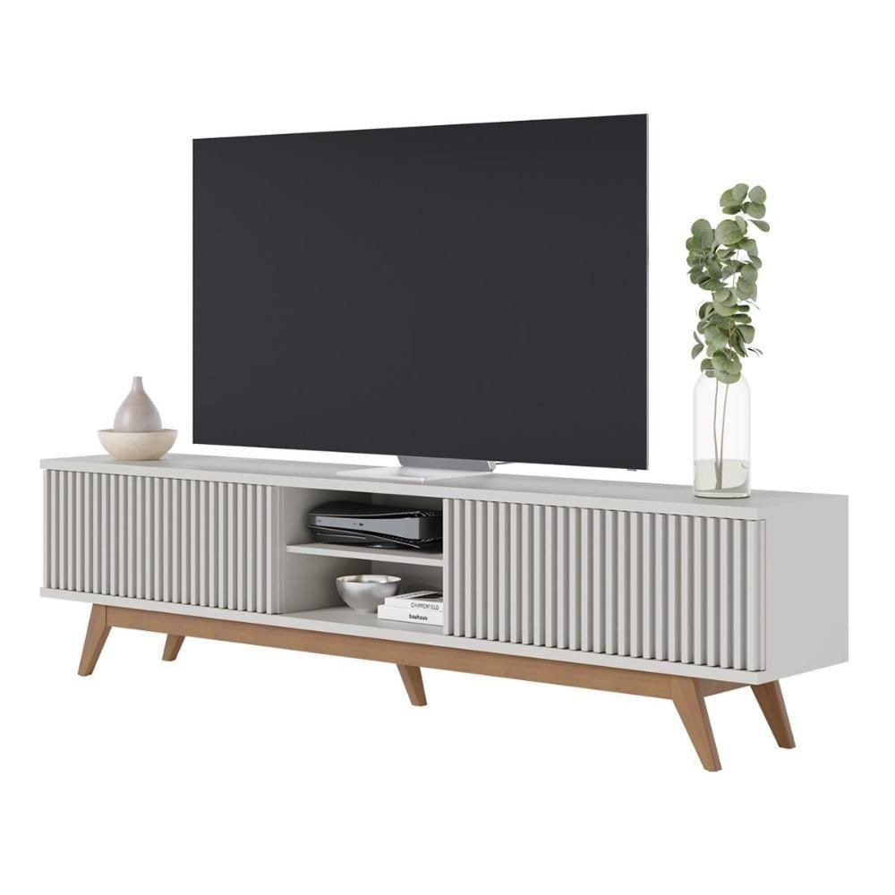 Miniatura Rack Bancada Com 4 Portas Ripadas Fortaleza - Off White Matte Off White Matte