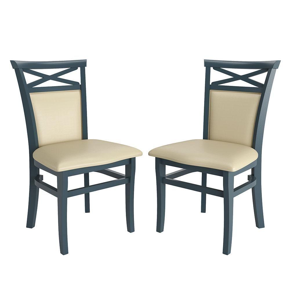 Miniatura Conjunto De 2 Cadeiras De Madeira Maciça Sevilha Azul Petróleo