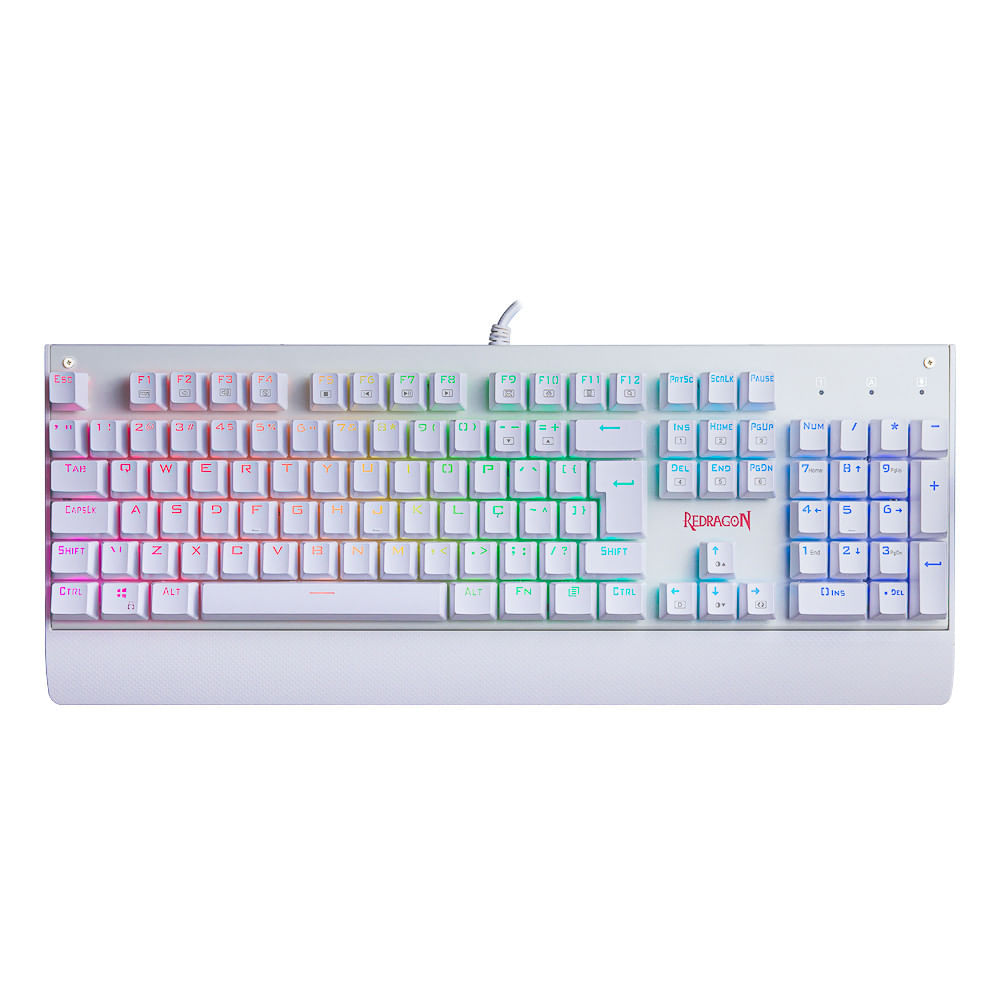 Miniatura Teclado Gamer Redragon Kala Lunar White RGB Mecânico ABNT2 Switch Red K557W-RGB Branco