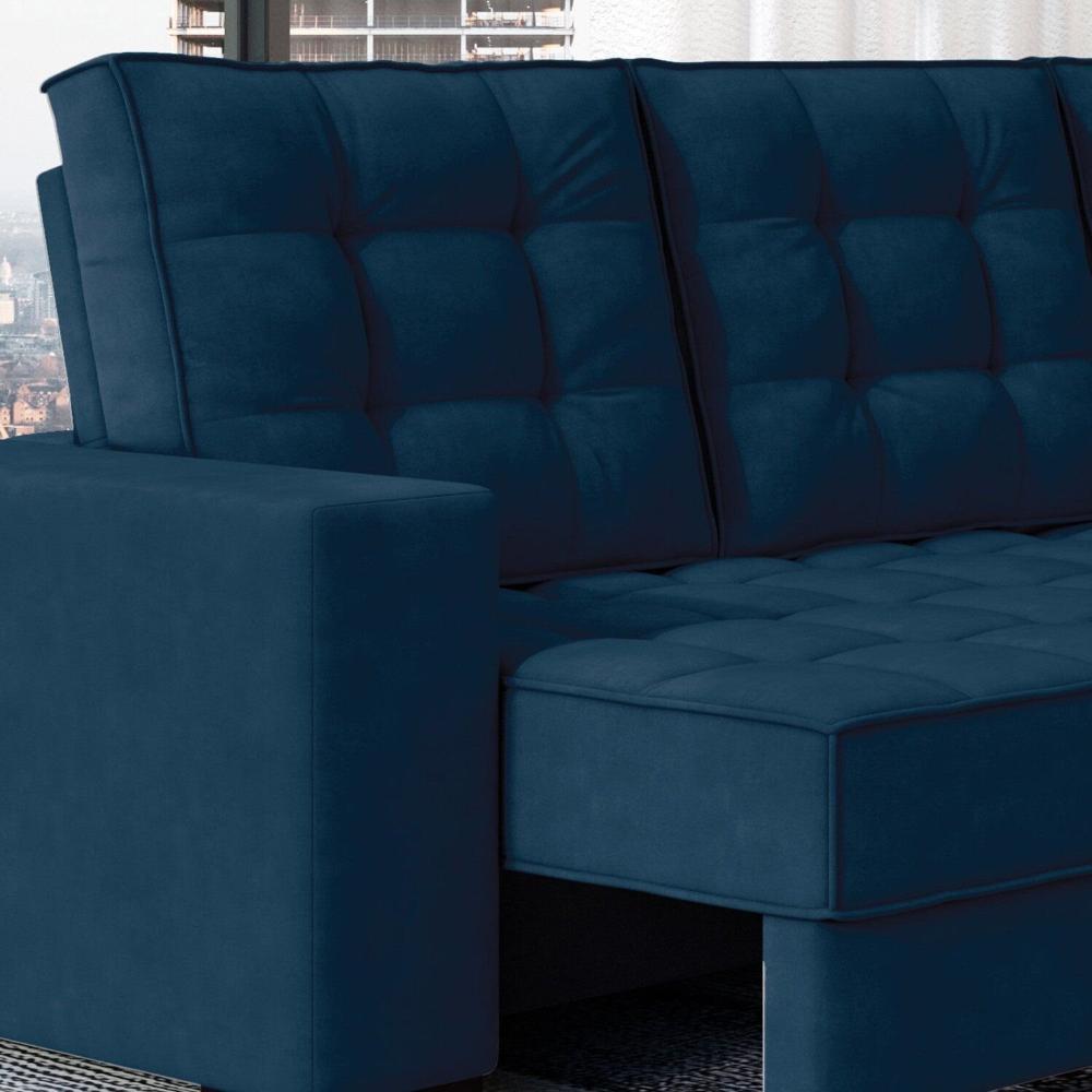 Sofá Canto Retrátil e Reclinável Munique Tamanho 220cm X 175cm Azul