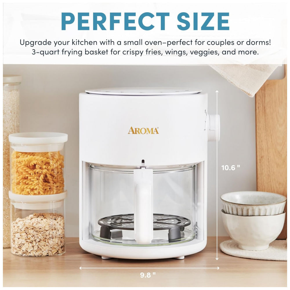 Fritadeira Elétrica Air Fryer com Cesto 3 Litros de Vidro com Tecnolodia 360 Crisp, 110V 900W, Aroma, Branca