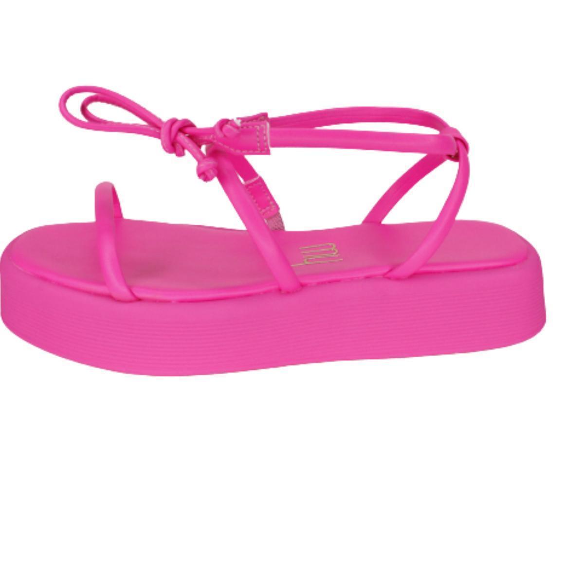 Miniatura Sandália My Shoes Salto Baixo Rosa Fluor 3cm