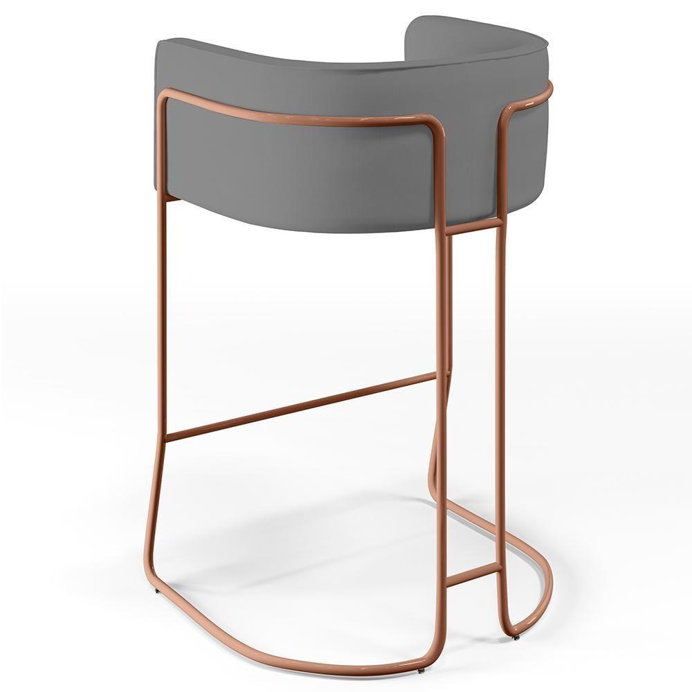 Miniatura Kit 04 Banquetas Fixa Cobre Veludo Cinza C-317