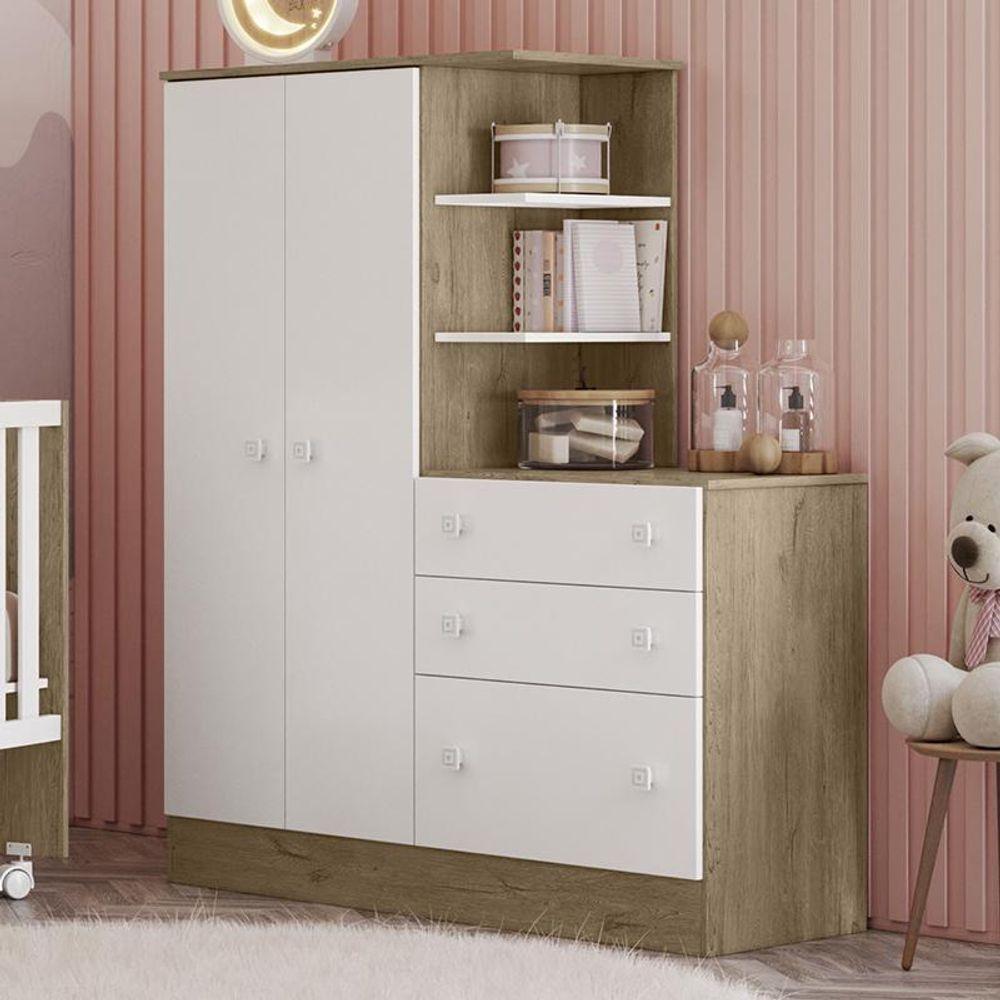 Miniatura Guarda Roupa Com Cômoda Infantil Doce Sonho 2 Portas E 3 Gavetas Carvalho-branco - Qmovi Carvalho-branco