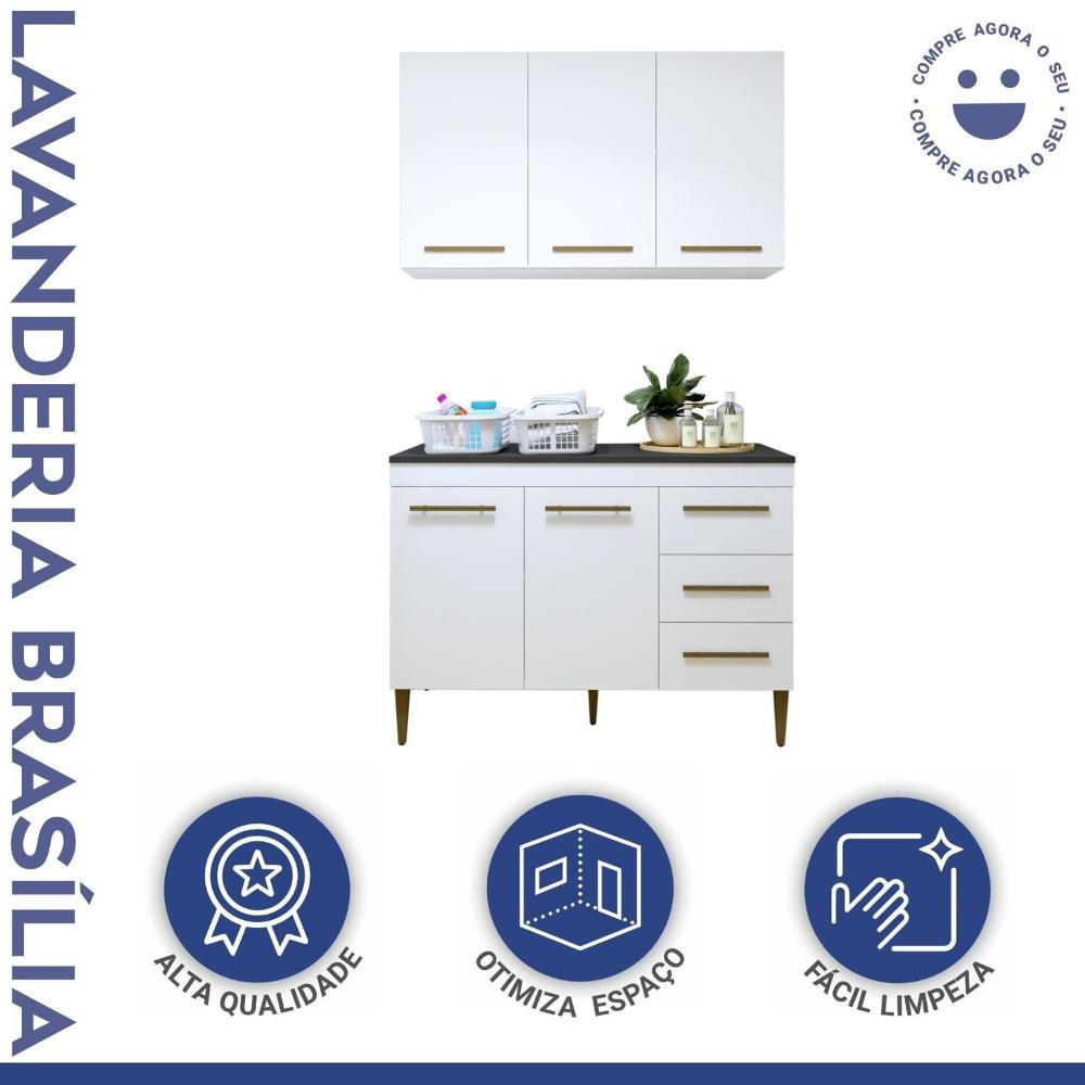 Miniatura Lavanderia Modulada Armário Aéreo e Balcão Brasilia Branco