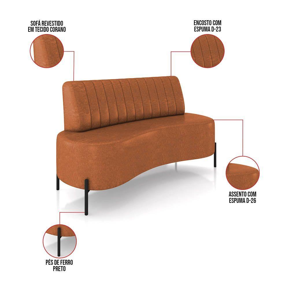 Miniatura Sofá 2 Lugares Living 160cm Pé Ferro Pto Maraú Sintético Pu Nozes K01 - D\'rossi