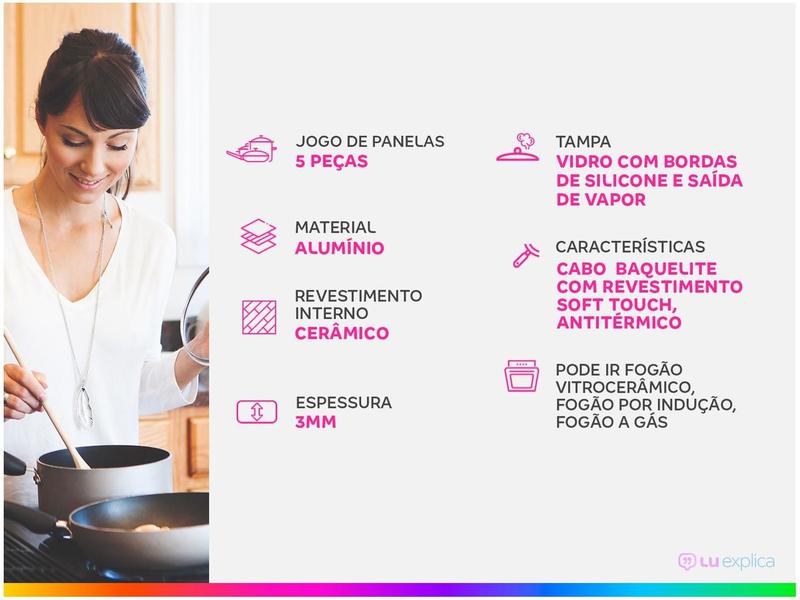 Miniatura Jogo de Panelas Brinox Revestimento Cerâmico Preto 5 Peças Carbon Ceramic Life