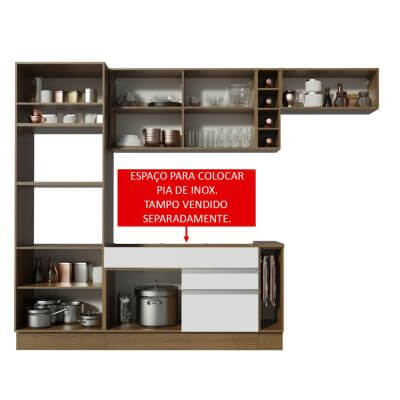 Cozinha Completa Madesa Safira com Armário e Balcão Branco/Crema Cor:Branco/Crema