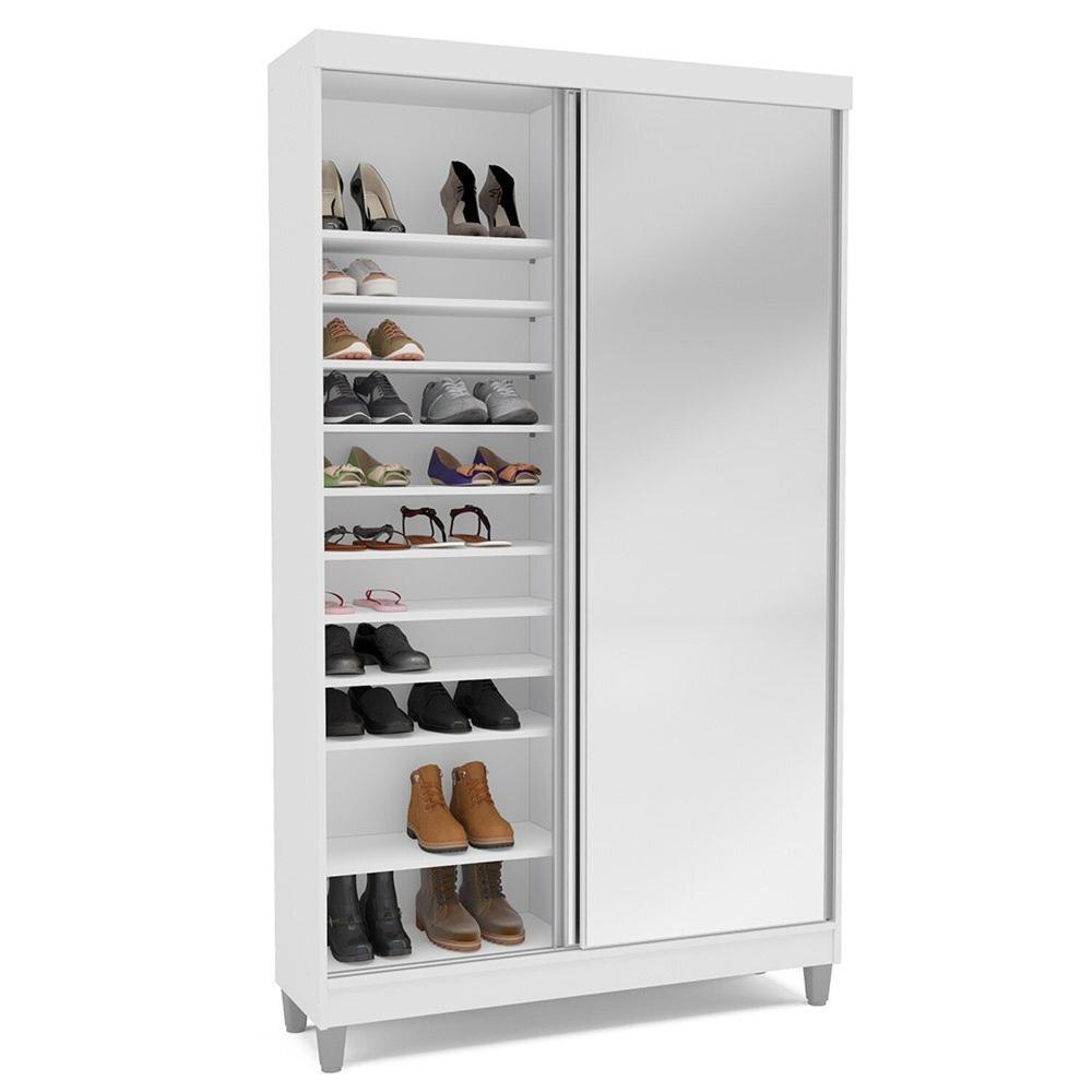 Miniatura Sapateira 2 Portas de Correr com Espelho e 20 Prateleiras Ajustáveis Diamante Yescasa Branco