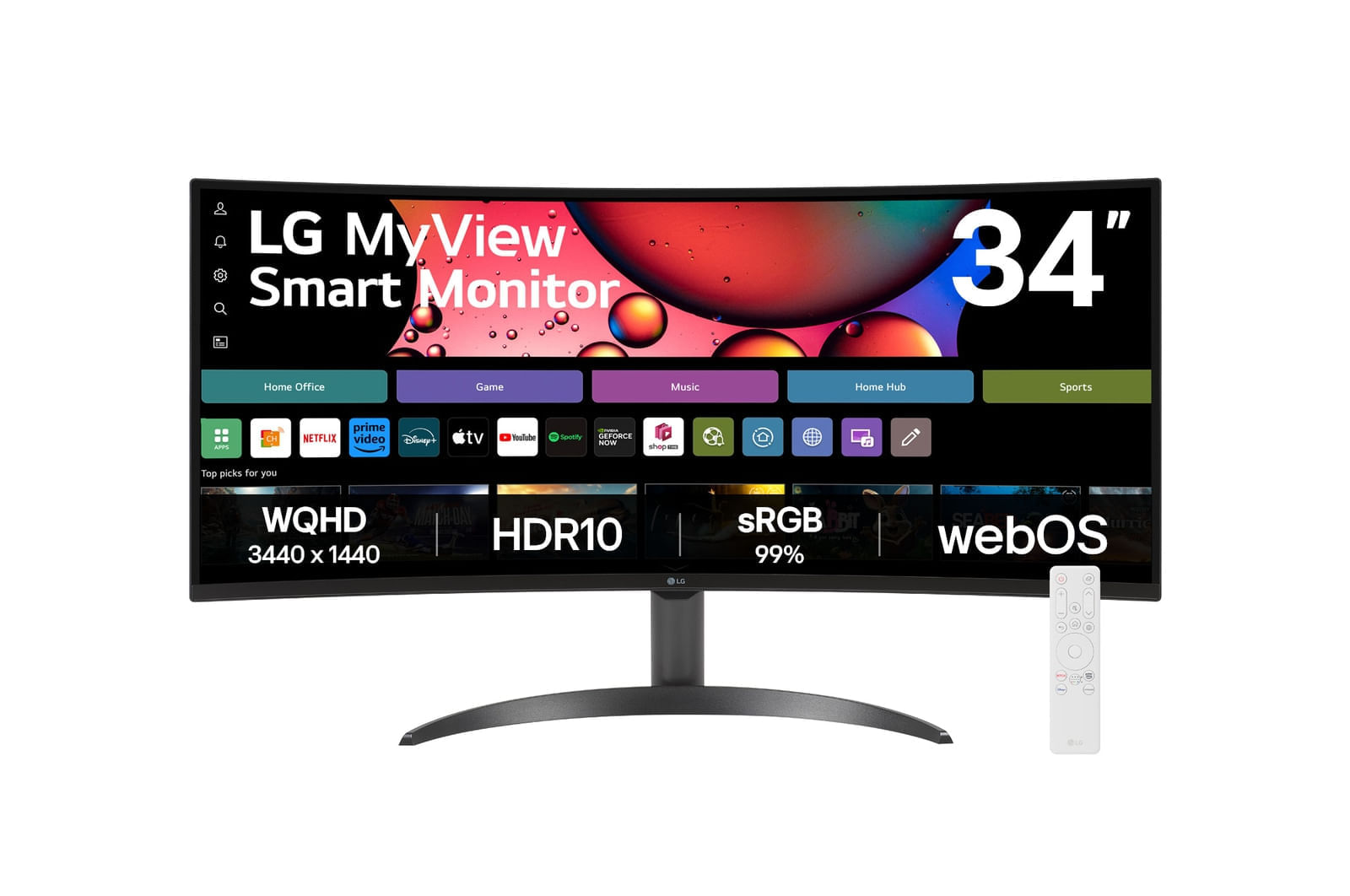 Monitor LG MyView Smart 34SR60QC-B Tela curva 34" QuadHD 2K 21:9, WebOS, Air Play, Screen Share, Bluetooth, ThinQ Home Preto - 110v/220v