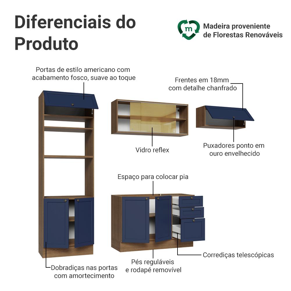 Miniatura Armário de Cozinha Completa 270 cm Rustic/Azul Vik Madesa 04 Rustic/Azul