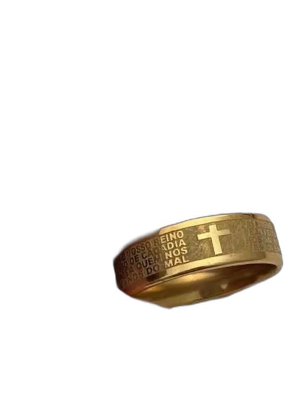 Miniatura Anel Oração Pai Nosso 8mm Banhado a Ouro 18k Luxo