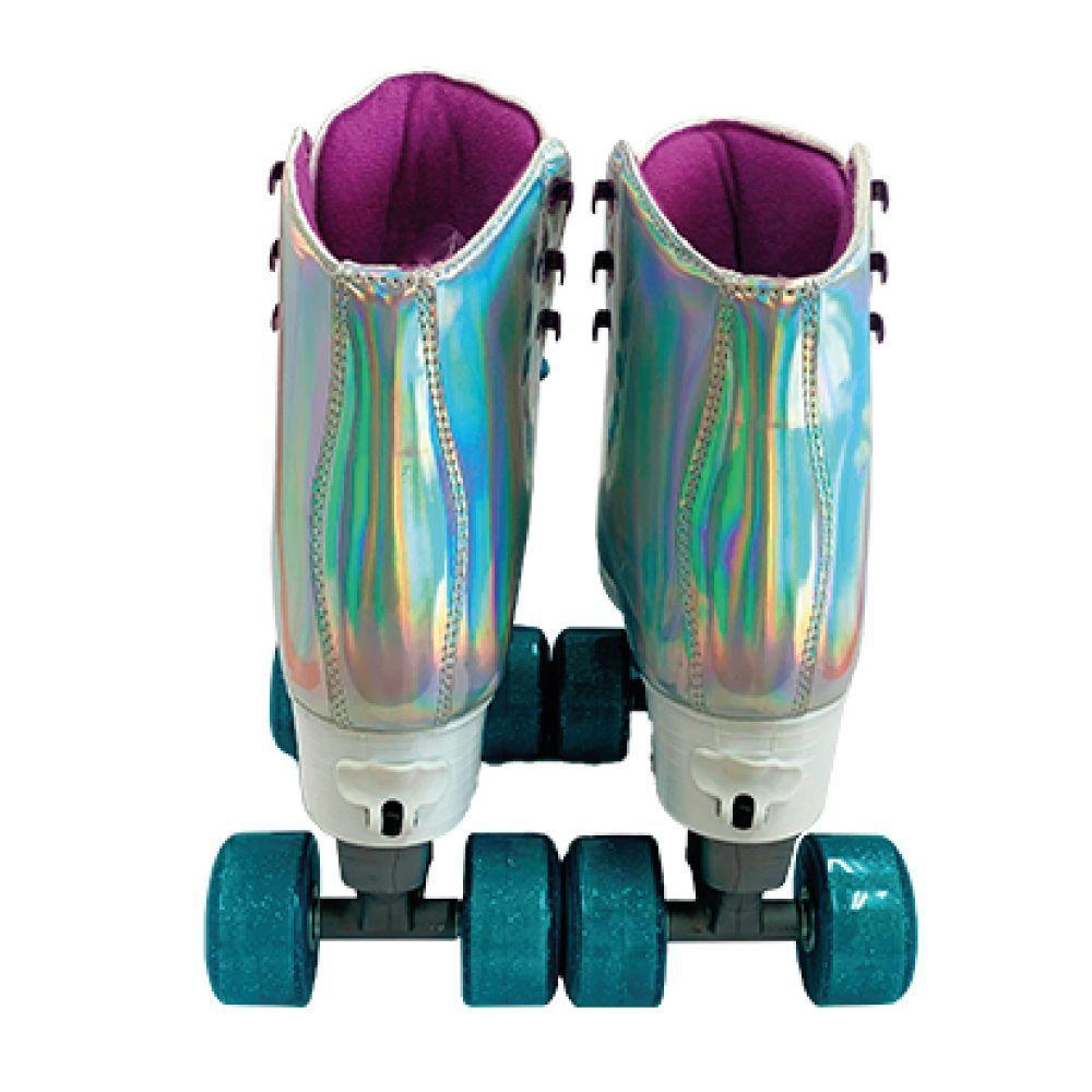 Miniatura Patins Shine Com 4 Rodas Lilás Platinado Brilhante Tamanho 31 Ao 34 Ajustável - Fenix