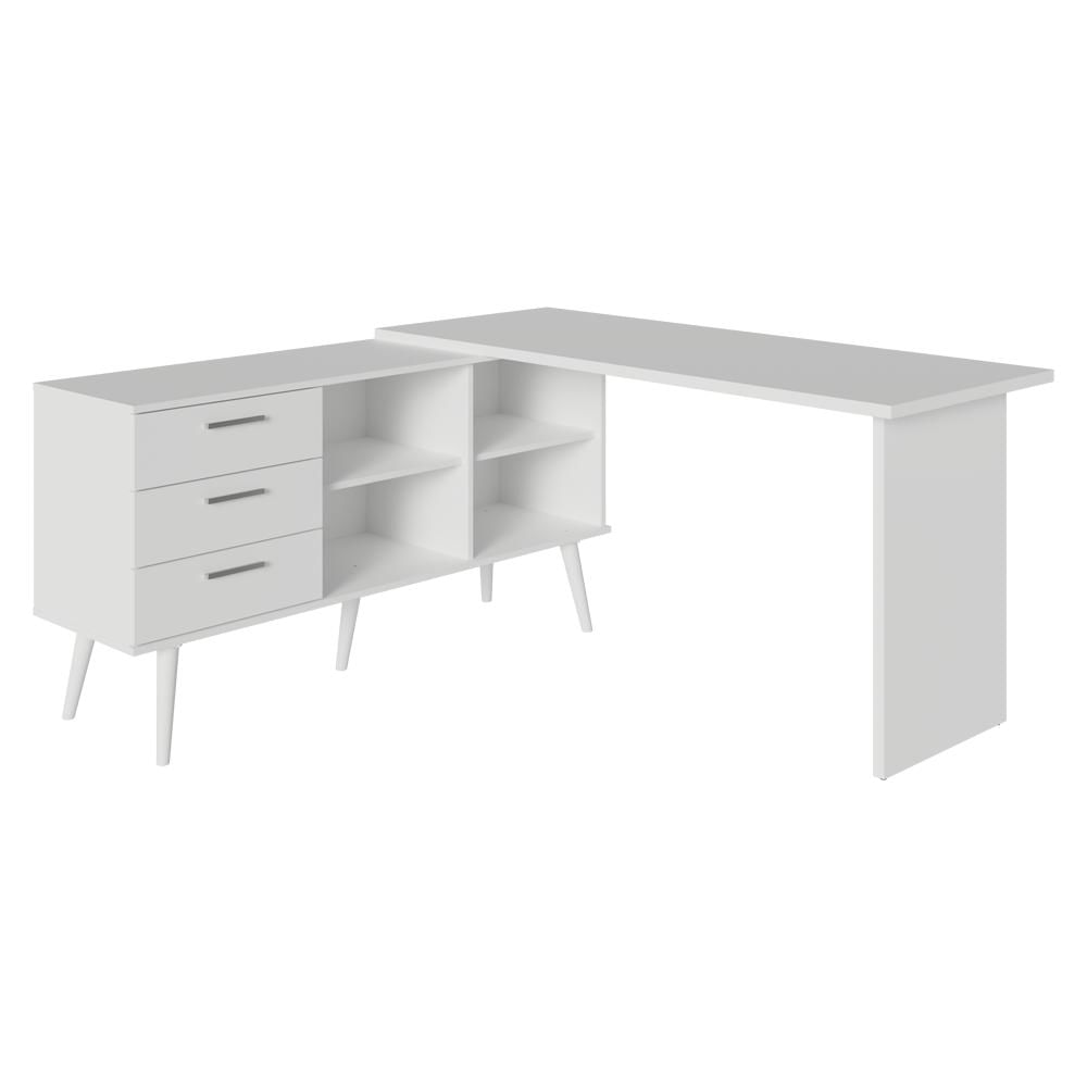 Escrivaninha Em L Mesa Para Computador Gamer 3 Gavetas Lisboa Madesa Branco