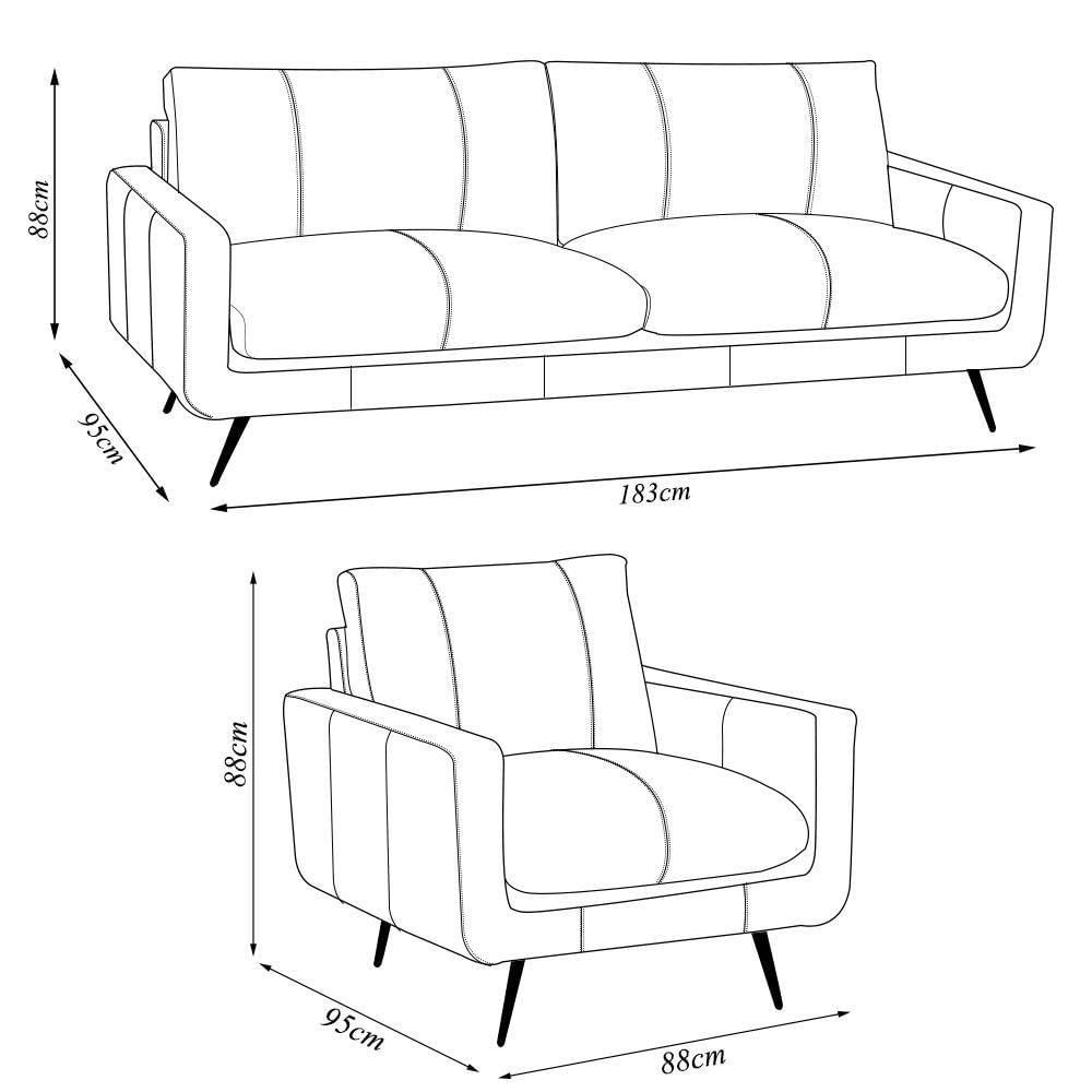 Miniatura Conjunto Sala De Estar Paloma 1 Sofá 2 Lugares 183cm 1 Poltrona Couro Caramelo Manchado
