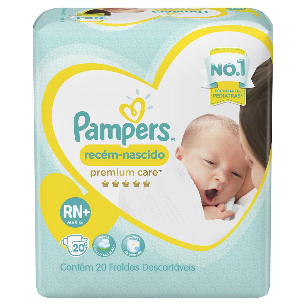 Fraldas Pampers Recém-Nascido Premium Care RN+ 20 unidades