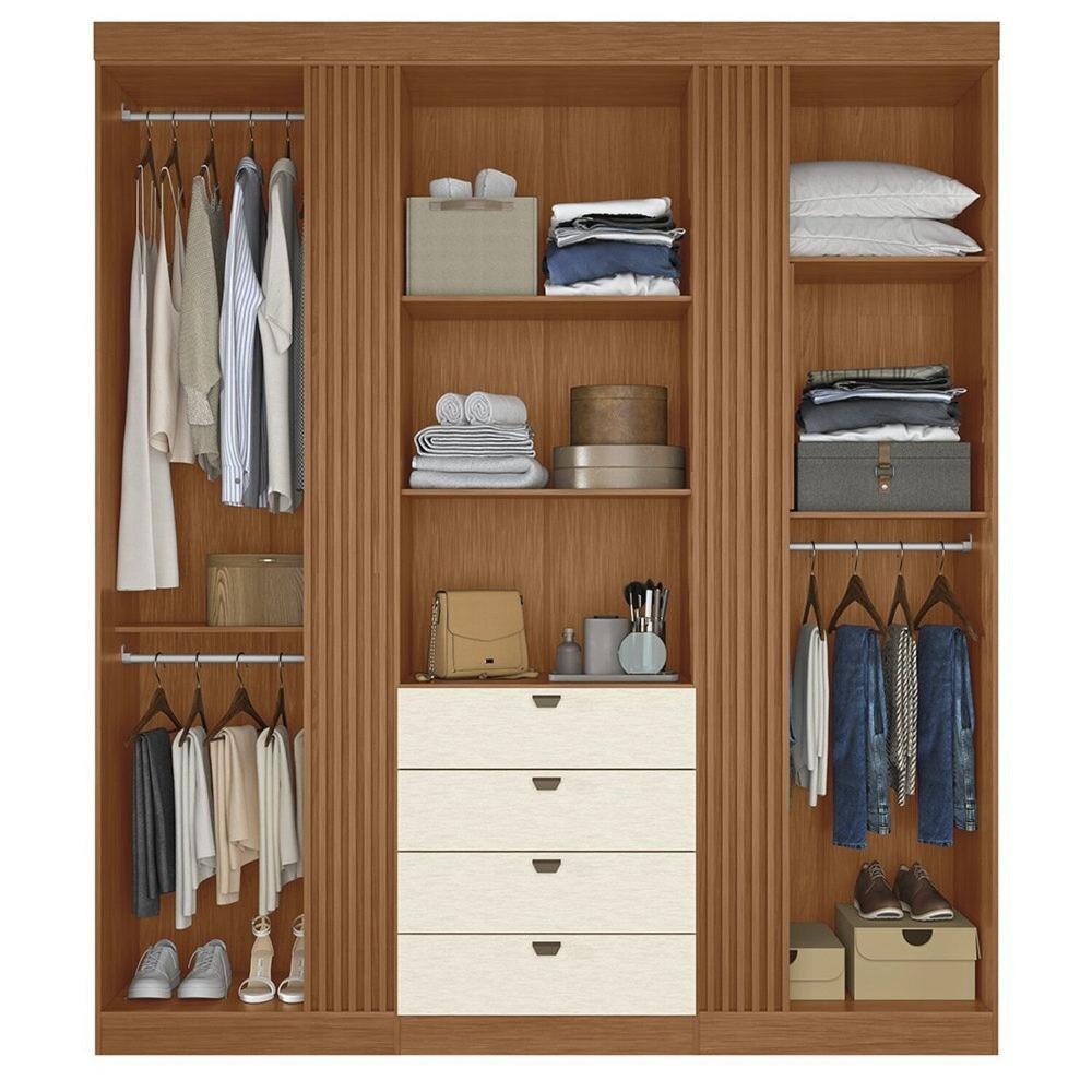 Miniatura Guarda-roupa 4 Portas 4 Gavetas com Espelho Mdp Aurora Jatobá/ Areia