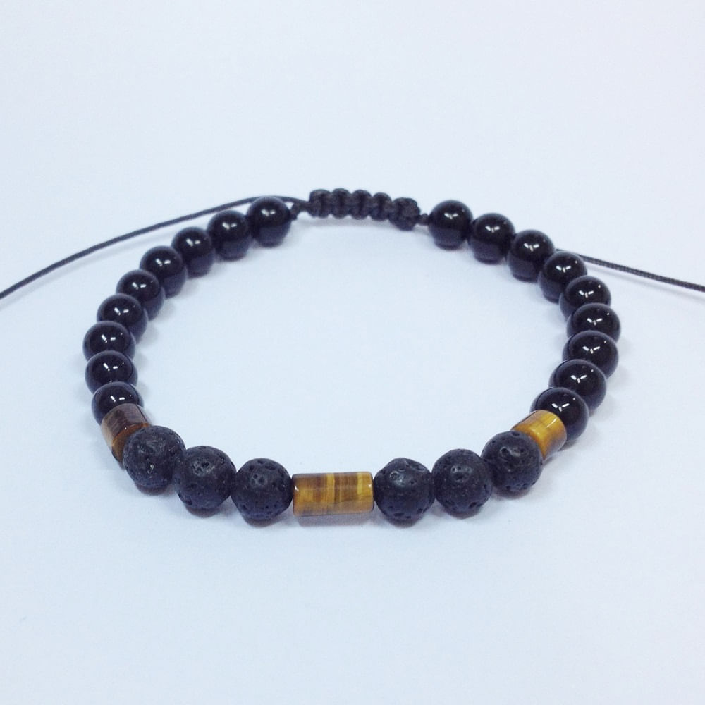 Miniatura Pulseira Masculina Pedras Naturais Ônixlava Vulcânica E Olho