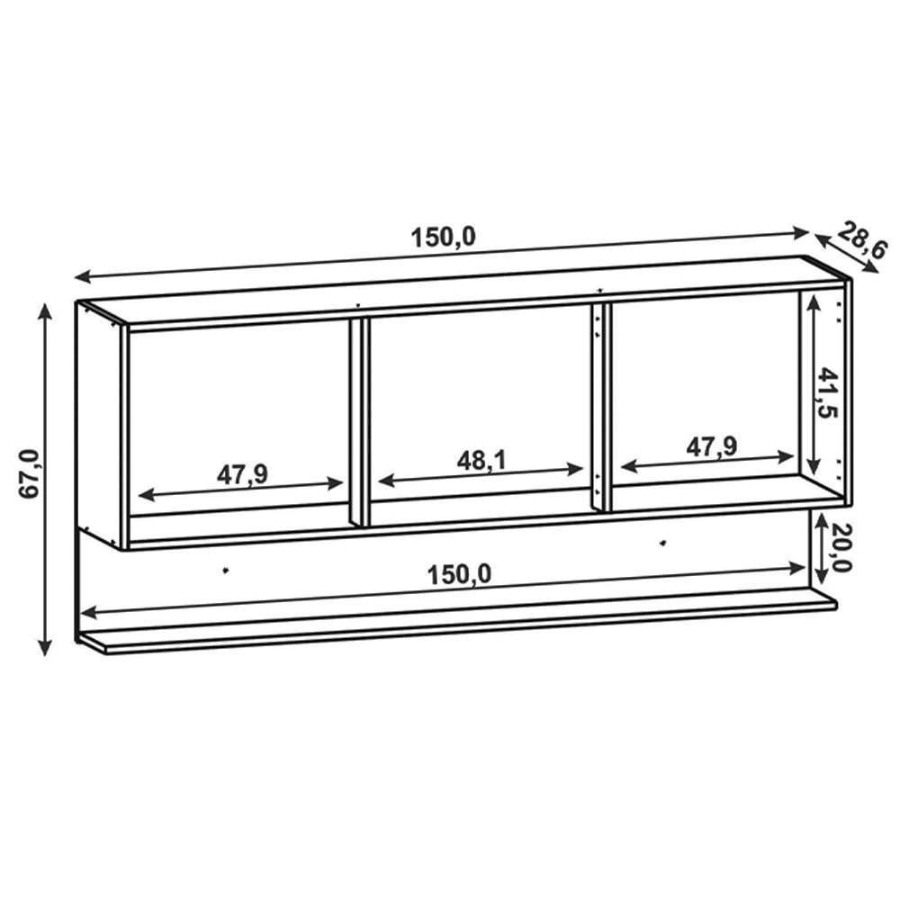 Miniatura Armário Aéreo 150cm 3 Portas Lina K02 Supremo-freijó - Mpozenato