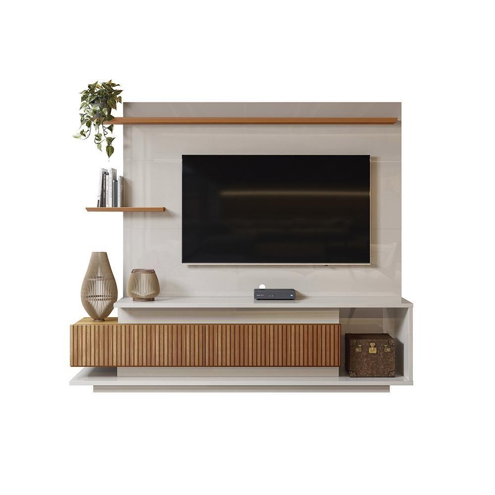 Miniatura Estante Home Para Tv Até 65 Polegadas Com 2 Portas Efeito Ripado 3d Off White Perolizado-jequitiba Off White Perolizado-jequitiba