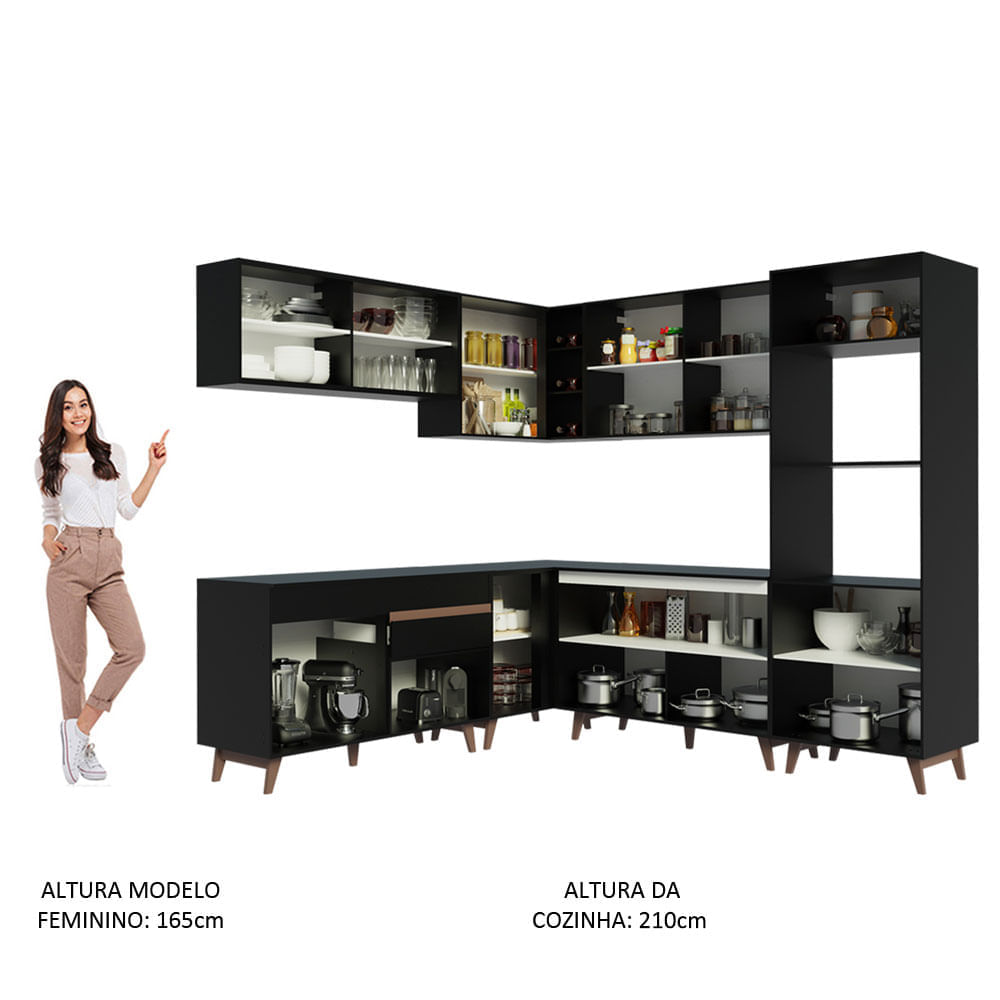 Armário de Cozinha Completa de Canto Madesa Reims 452001 com Balcão Preto Cor:Preto