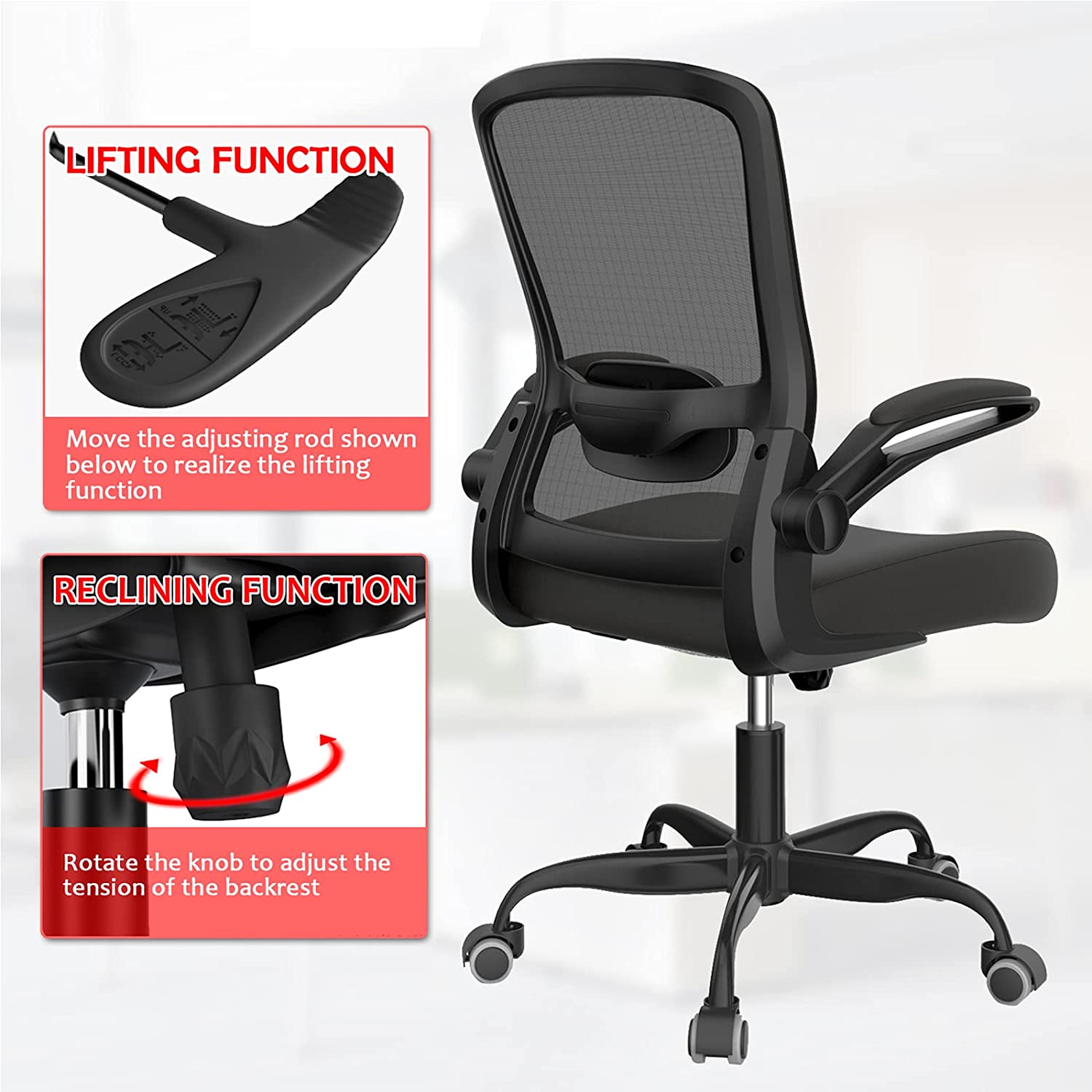 Miniatura Office Chair Ergonomic Desk Chair with Adjustable Lumbar Support High Back Mesh Computer Chair with Flipup ArmrestsBIFMA Passed Task Chairs Executive Chair for Home Office
