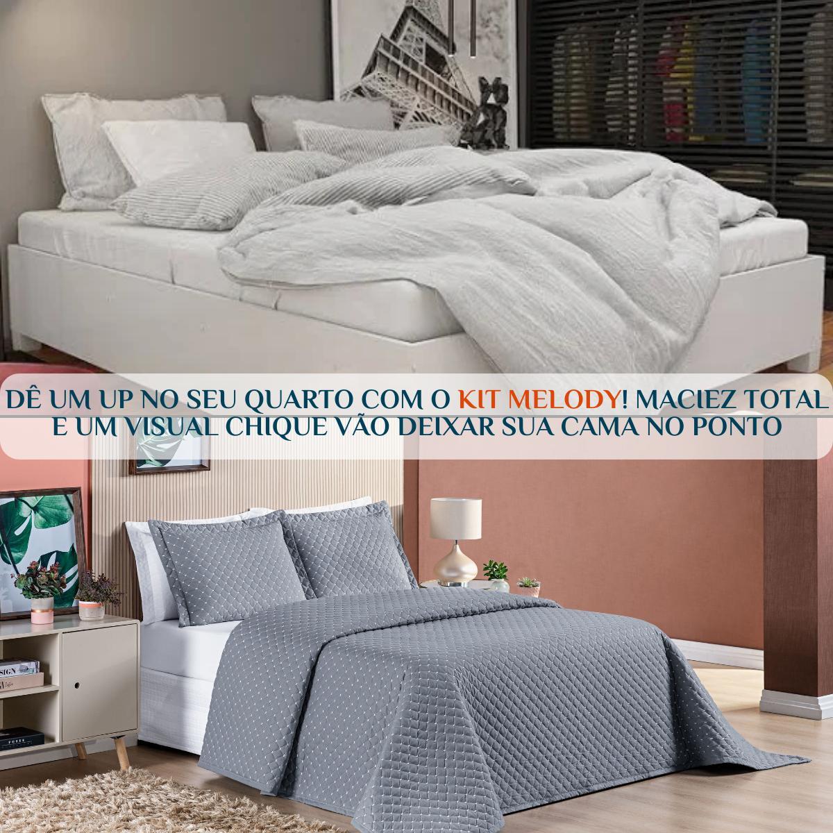 Miniatura Conjunto Cama King Size Colcha Melody 200 Fios Bordada