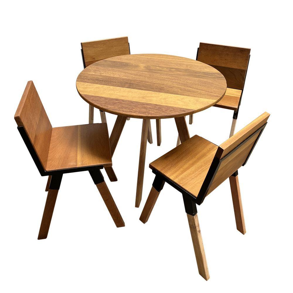 Miniatura Jogo De Mesa Eiffel Industrial 90 Cm Com 4 Cadeiras Detroit Madeira Maciça Natural E Ferro Preto Marrom