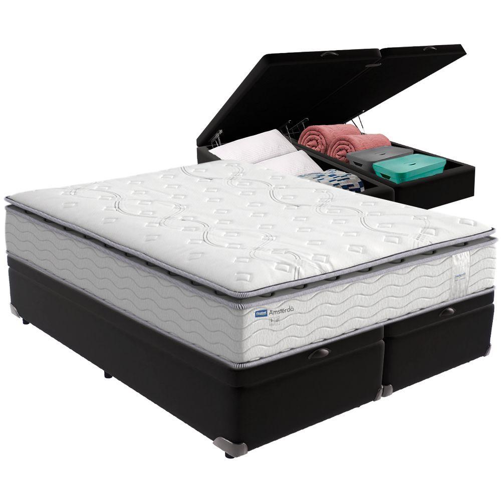 Miniatura Cama Box Baú Preto E Colchão Amsterdã Molas Ensacadas Queen Probel