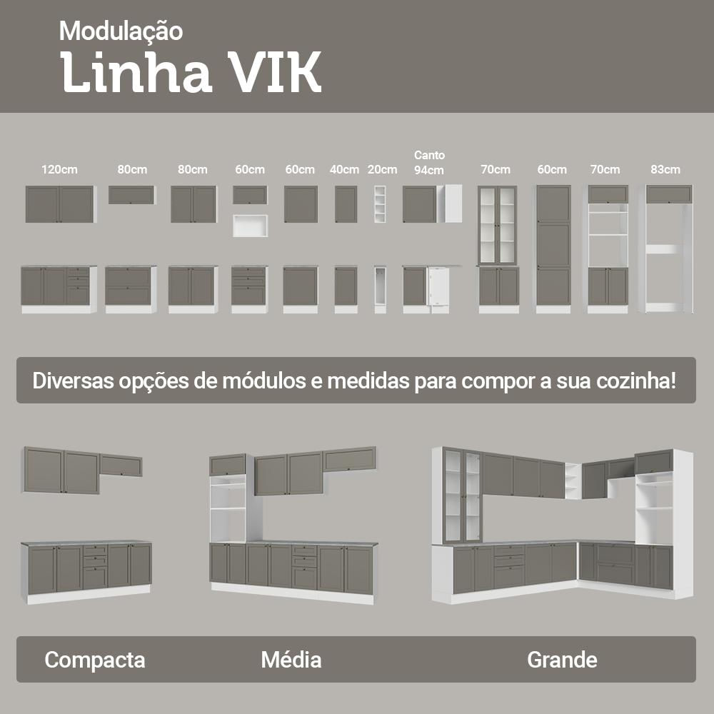 Kit com 2 Balcões de Cozinha 3 Gavetas 4 Portas (Sem Tampo e Pia) Branco/Cinza Vik Madesa 01 Branco/Cinza