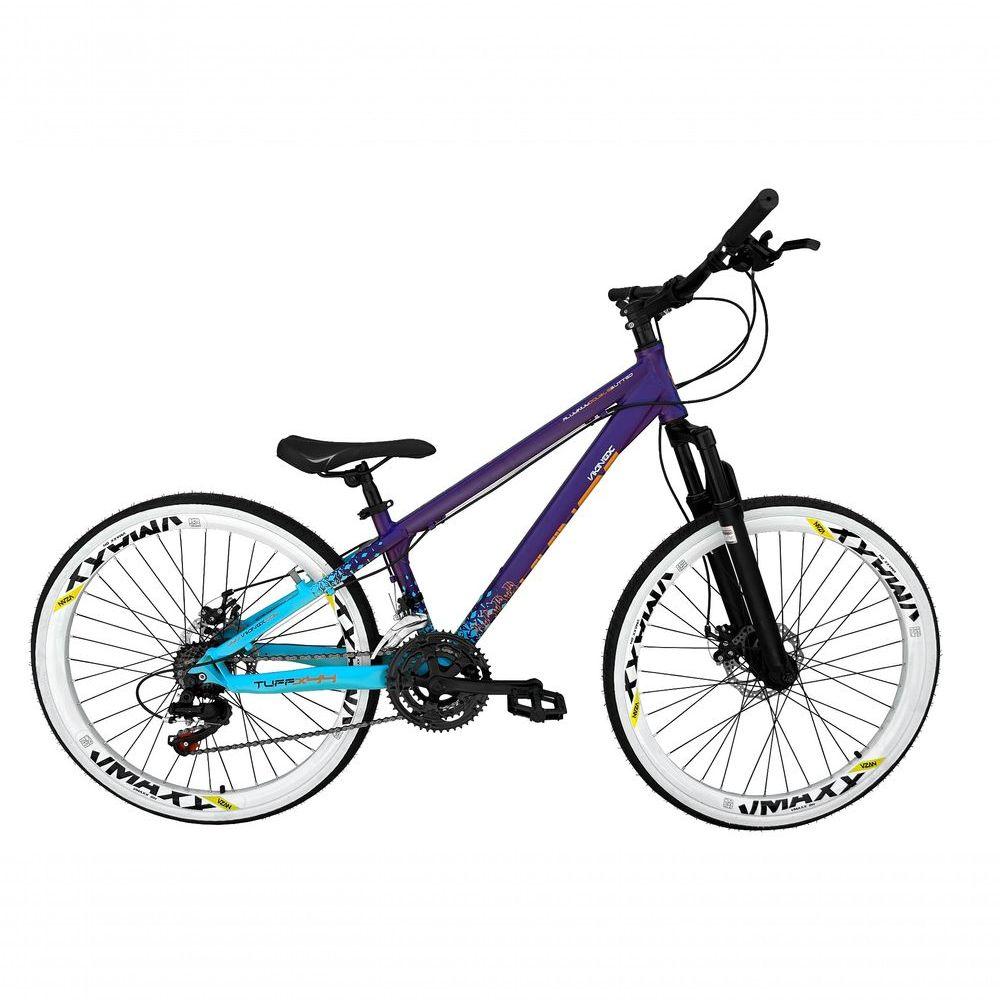 Miniatura Bicicleta Aro 26 Vikingx Tuff X44 Roxo-azul 21v Alumínio Freio A Disco Aros Vmaxx Brancos