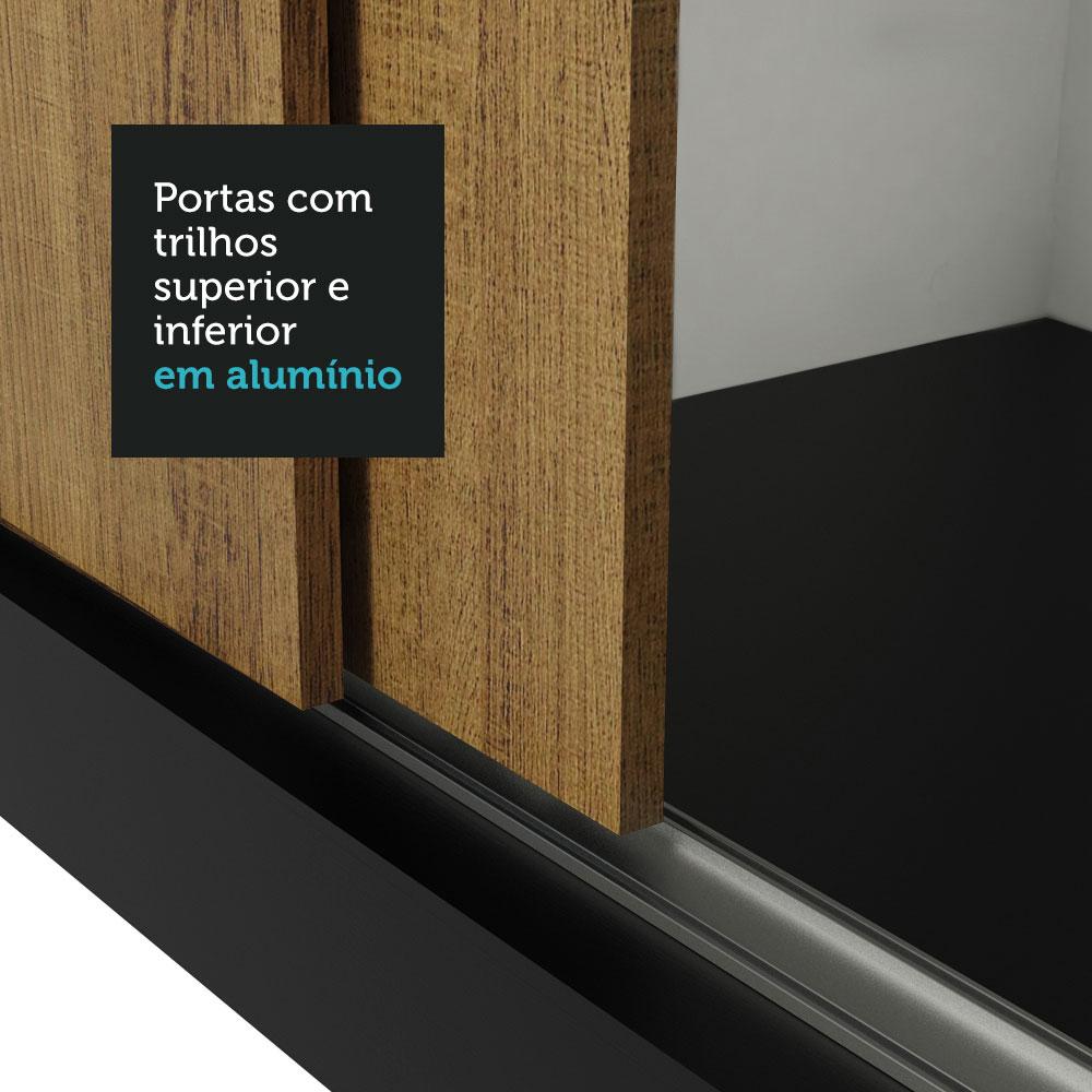 Guarda Roupa Casal Madesa Mônaco 3 Portas de Correr Preto/Rustic